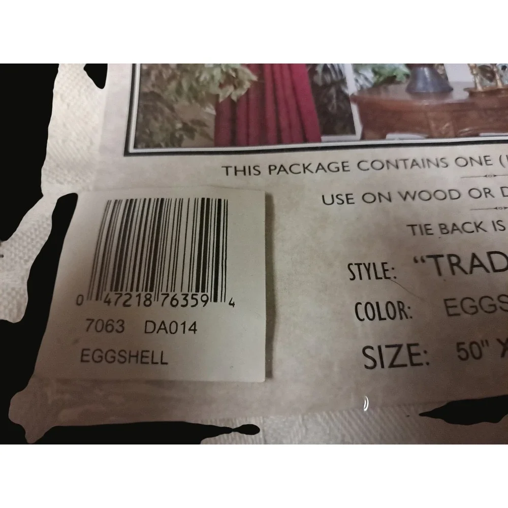 Eggshell Tab‎ Top Drapery Panel Only One 50x63 Style Number 7063